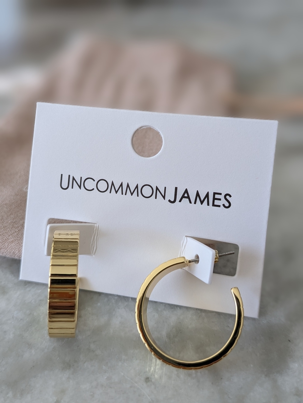 Uncommon James Ridged Gold Hoop  Earrings 1" NWT